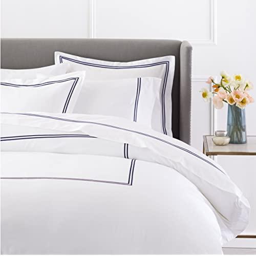 Pinzon 400 Thread Count Egyptian Cotton Sateen Hotel Stitch Duvet Cover - King, Navy Blue