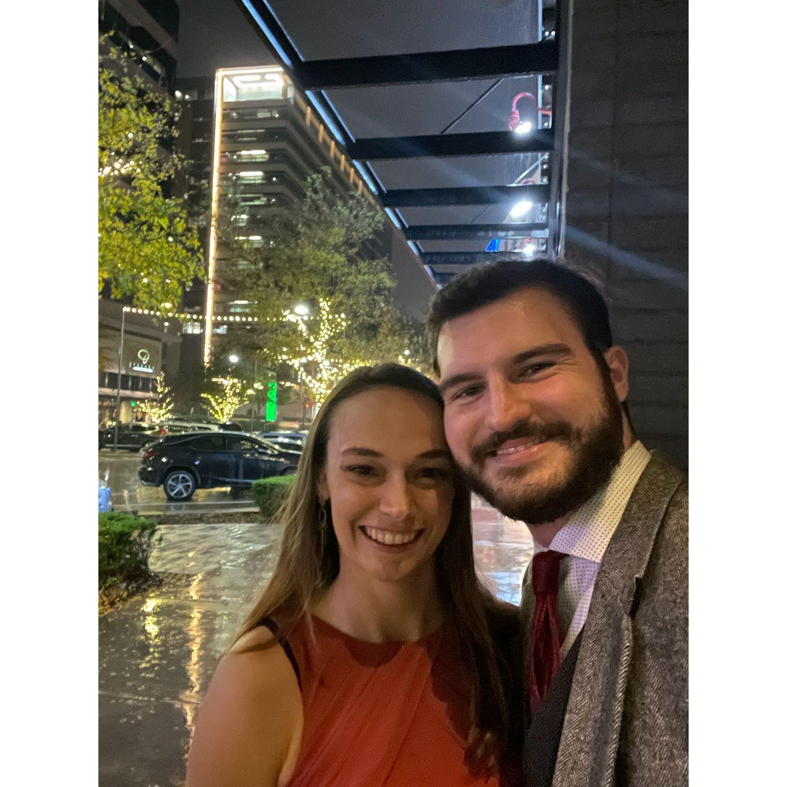 A little rain didn't stop us from dressing up for our 1-year anniversary!