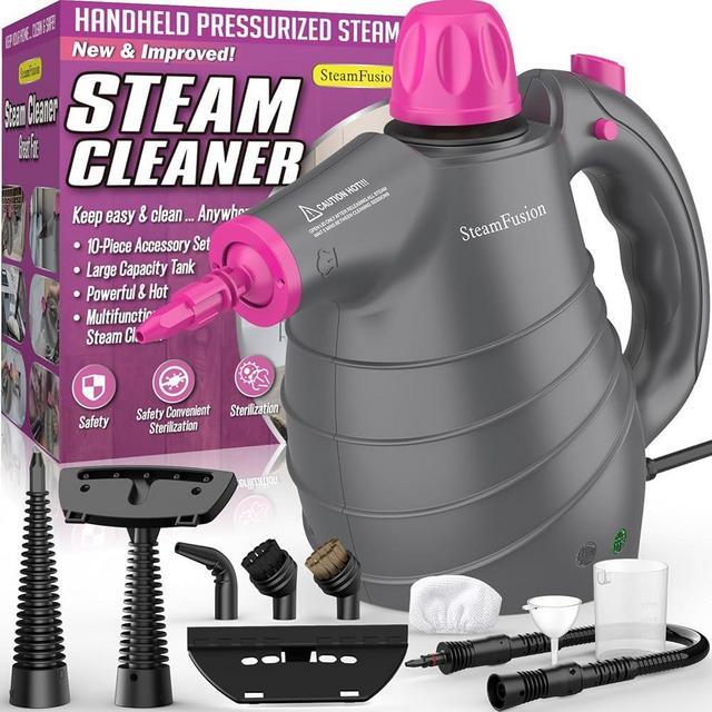 Pressurized Handheld Steam Cleaner with 10pcs Accessories&Safety Lock, Multi-Purpose Natural Deep Cleaning Steamer, Multi-Surface Steamer for Cleaning Home, Car, Upholstery, Grout, Grime and Grease