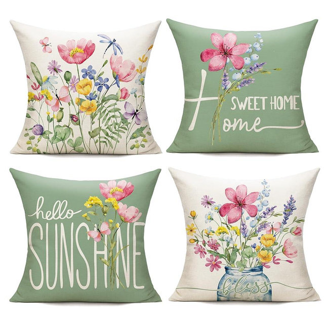 WOKANI Outdoor Throw Pillow Covers 18x18 Set of 4 Spring Summer Garden Flowers Farmhouse Patio Decorative Cushion Covers Home Decor Couch for Sofa Bedroom Livingroom