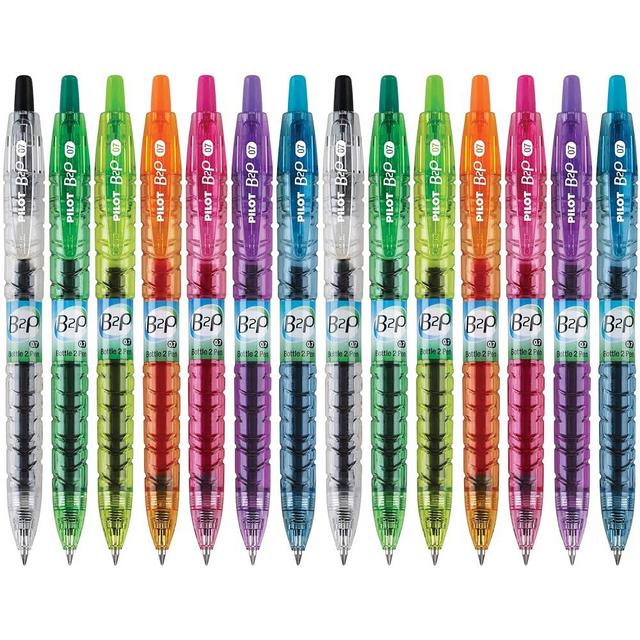 PILOT B2P Colors - Bottle to Pen Refillable & Retractable Rolling Ball Gel Pen Made From Recycled Bottles, Fine Point, Assorted Color G2 Inks, 14-Pack (15355)