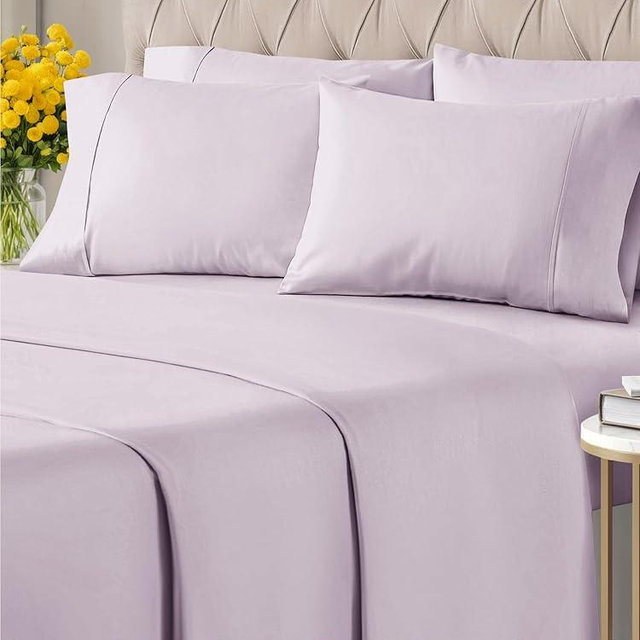 Queen 6 Piece Sheet Set - Breathable & Cooling Bed Sheets - Hotel Luxury Bed Sheets for Women, Men, Kids & Teens - Deep Pocket Bedding w/ Easy Fit - Soft & Wrinkle Free - Queen Light Lavender Sheets