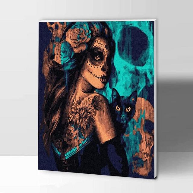 Komking Paint by Numbers for Kids and Adults with Frame, DIY Acrylic Painting Kits on Canvas, Magic Cat 12x16inch
