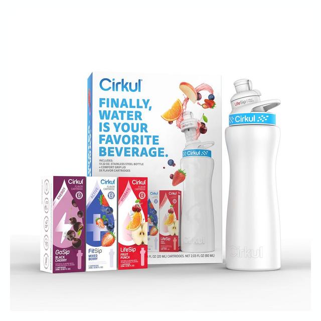 Cirkul® Starter Kit with 22 oz. White Stainless Steel Bottle and 3 Flavor Cartridges