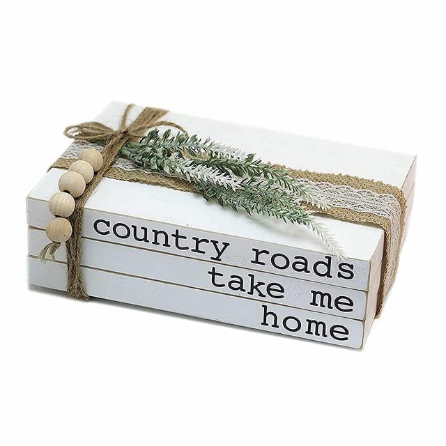 Lavender Inspired Decorative Books for Home Decor| Boho Chic Coffee Table Books Decor|Set of 3 Faux Books Stack for Fireplace Mantle Decoration| Entryway Table Decor| Farmhouse Living Room Decor| Neutral Home Decor-Country Roads,Take Me Home Sign