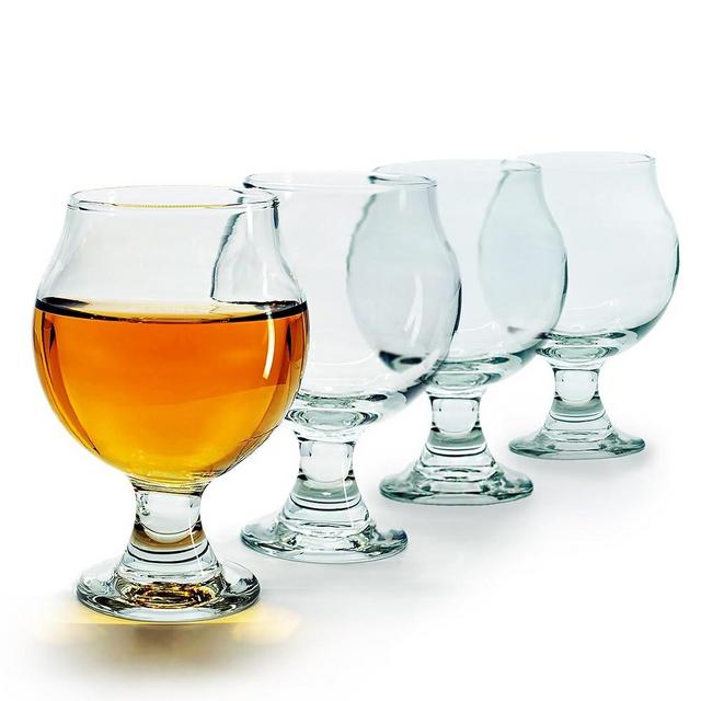 ECODESIGN-US Beer Glass Belgian Tulip - 5 oz Lambic Beer Flight Taster Glasses - set of 4 w/coasters