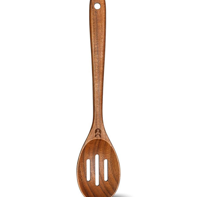 Wooden Slotted Spoons for Cooking, Good Grips Large Wooden Slotted Spoon, Natural Premium Teak Spoons Spatula, Heat Resistant Cooking Utensils for Nonstick Cookware, Serving and Mixing