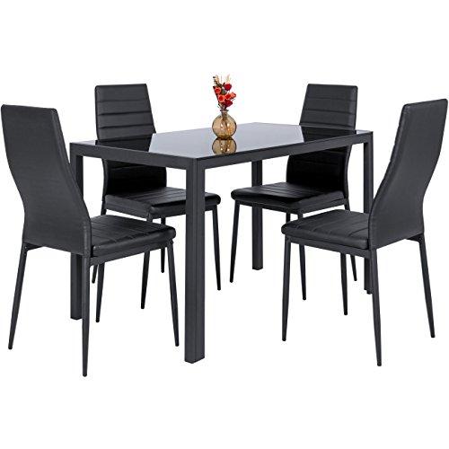 Best Choice Products 5 Piece Kitchen Dining Table Set W/Glass Top and 4 Leather Chairs Dinette- Black