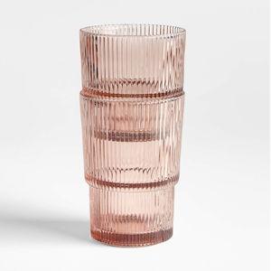 Atwell 16-oz. Spring Pink Stackable Ribbed Double Old-Fashioned Glass + Reviews | Crate & Barrel