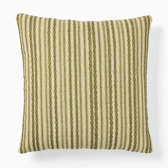 Embroidered Stripe Pillow Cover, 20x20, Dark Olive