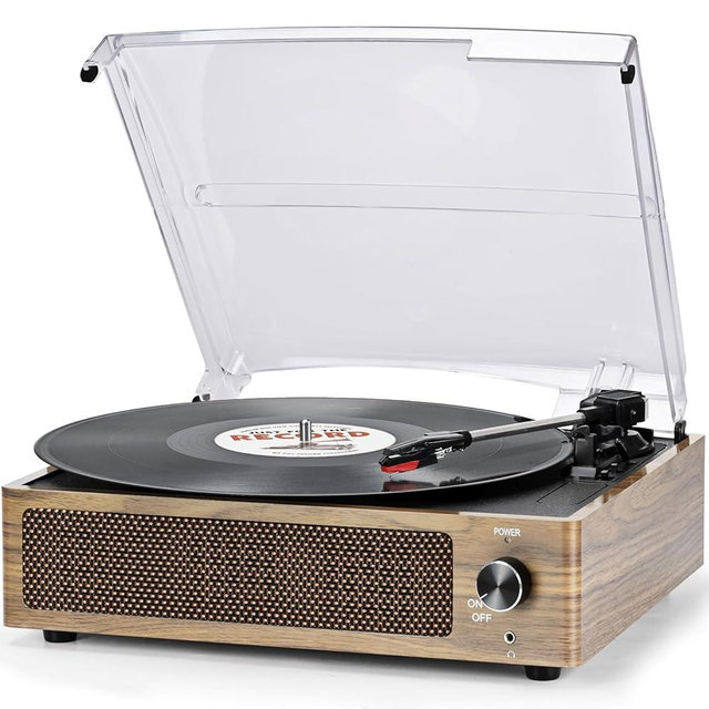 Vinyl Record Player with Speaker Vintage Turntable for Vinyl Records Belt-Driven Turntable Support 3-Speed Wireless Playback Headphone AUX RCA Line LP Vinyl Players for Sound Enjoyment Retro Wood Cyan