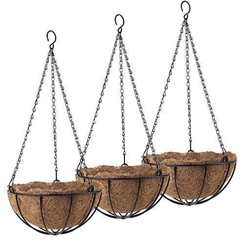 Tosnail 3 Pack Metal Hanging Flower Pots Hanging Planters Plant Basket with Coco Fiber Liners