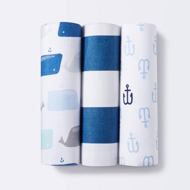 Muslin Swaddle Blankets By The Sea 3pk - Cloud Island™ Blue