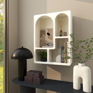 Geometric Wooden 4-Cubby Room Wall Shelf