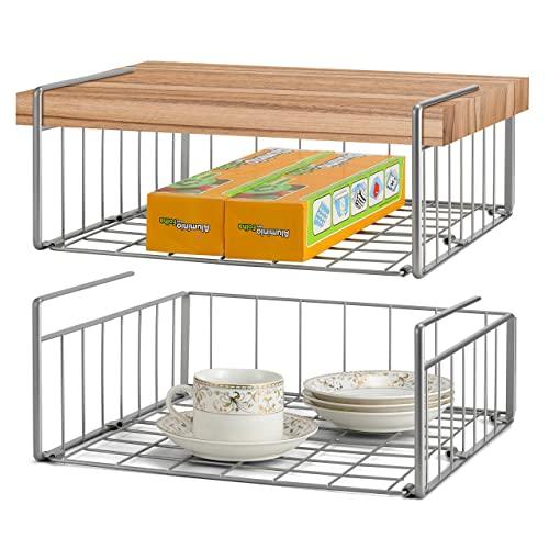Simple Trending Under Cabinet Organizer Shelf, 2 Pack Wire Rack Hanging Storage Baskets for Kitchen Pantry, Silver