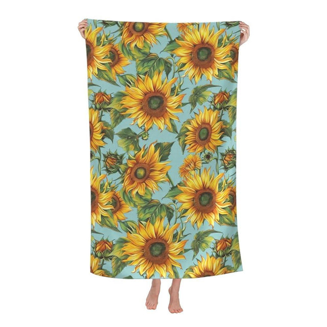 VODRM Retro Sunflower Beach Towel,32x52in Microfiber Quick Dry Vintage Yellow Flower Floral Spring Bath Towels,Soft Lightweight Oversized Sand Free,for Travel Pool Swimming Gym Decor,Summer Gifts