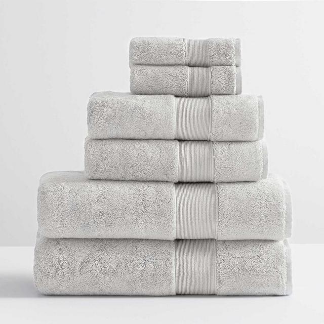 PB Classic Organic Bath, Hand, & Washcloth Towels, Set of 6, Gray Mist