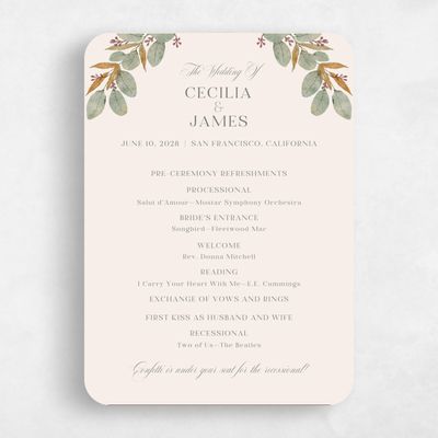 Beige Rounded Wedding Program - Nutmeg