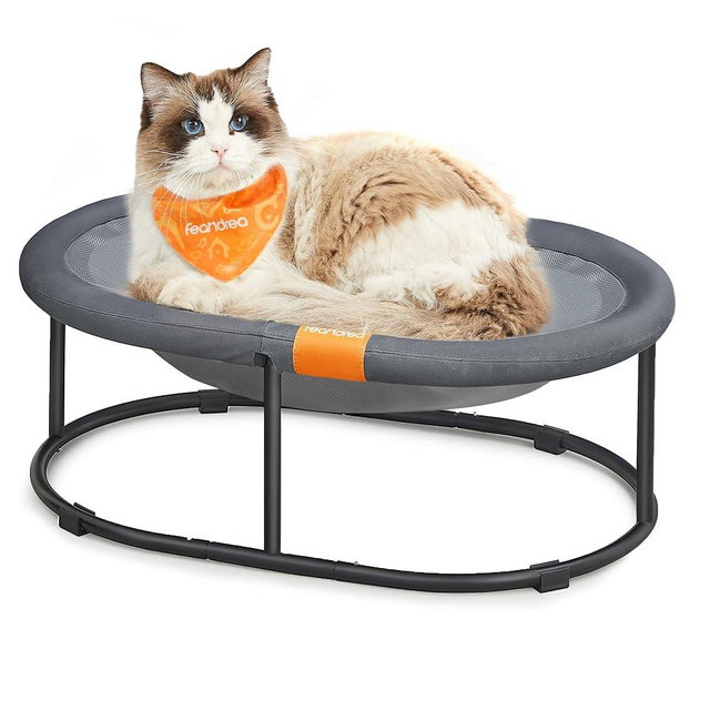 Feandrea Pet Bed, Cat Hammock, Elevated Cat Bed for Multiple Cats, with Removable Washable Mesh, for Pets up to 28 lb, Oval, Gray UPCB002G01