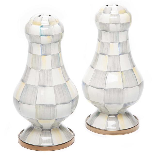 MACKENZIE-CHILDS Sterling Check Enamel Salt and Pepper Shakers, Kitchen Decor and Accessories, Large