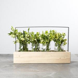Wood & Metal Tote with Wide Mason Jars