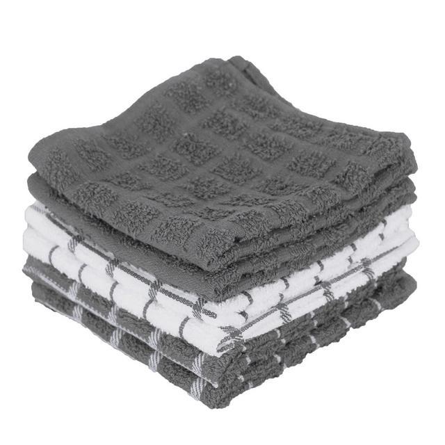 John Ritzenthaler Co. Terry Check Dish Cloth, Set of Six, Grey
