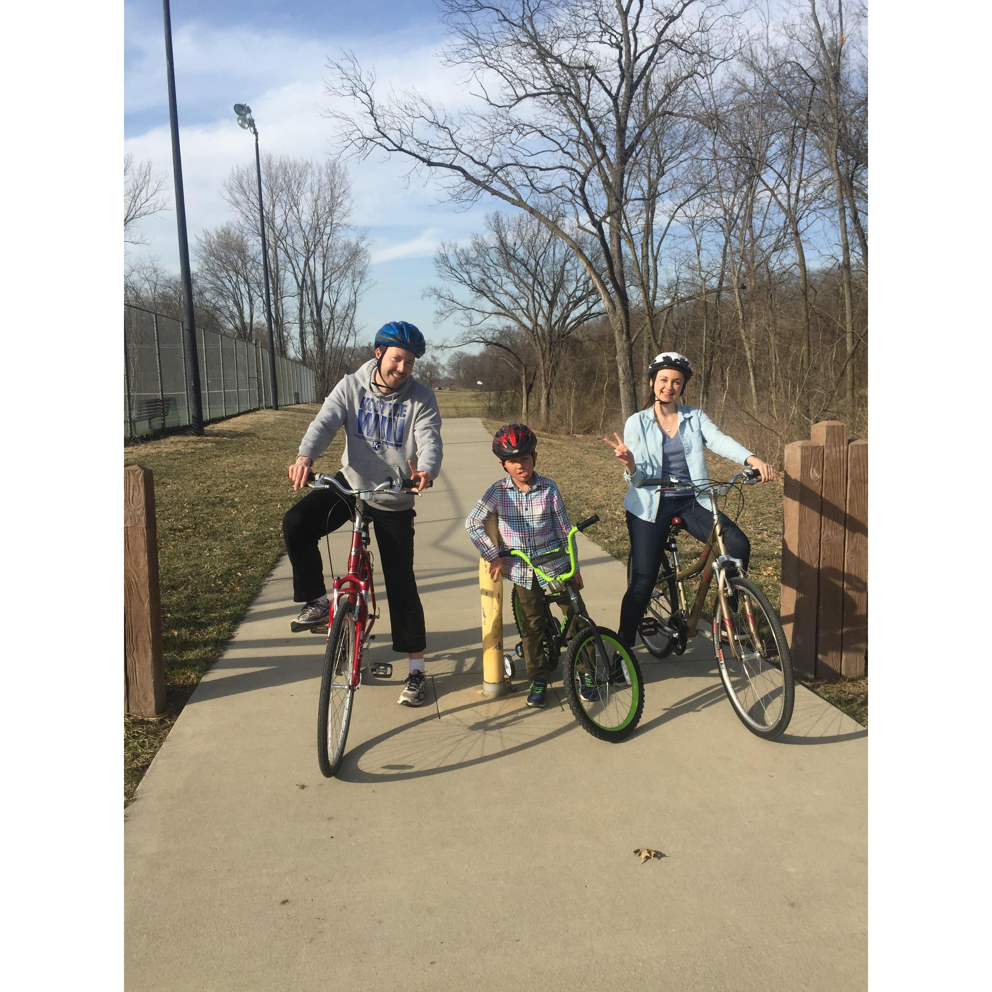 Bike riding with Alex's nephew, Jonathan, in Kansas City.
