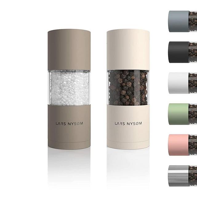LARS NYSØM Stainless Steel Salt and Pepper Mills Set with Adjustable Ceramic Grinder 2 Pieces I Designer Spice Mill Set