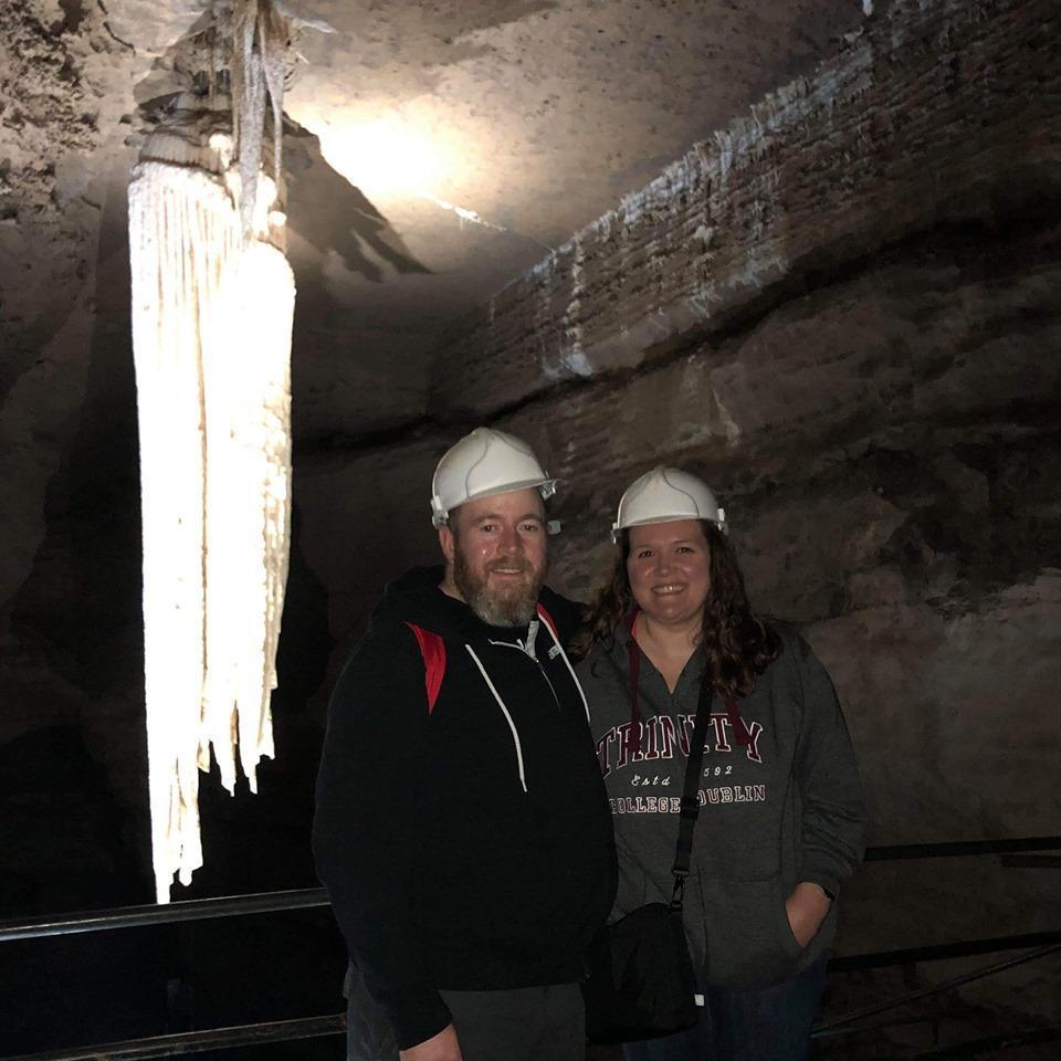 Us with the Great Stalactite in the Doolin Cave, Doolin, Co. Clare, Ireland.