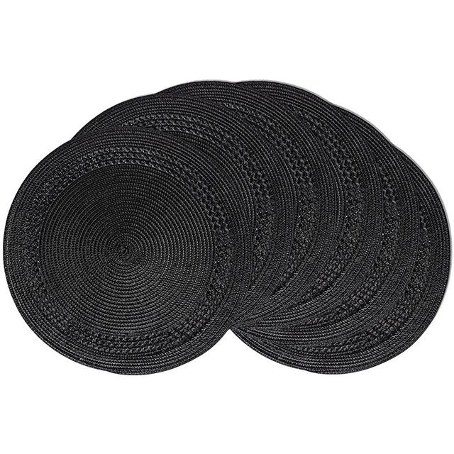 AHHFSMEI Round Braided Placemats 15 Inch Round Table Mats for Dining Tables Woven Heat Resistant Place mats Set of 6 (Black B)
