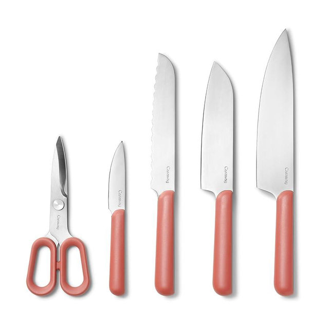 Caraway 5 Piece Knife Set - Premium German Steel Blade Kitchen Knives - Ergonomic Handles - No Microplastics - Perracotta