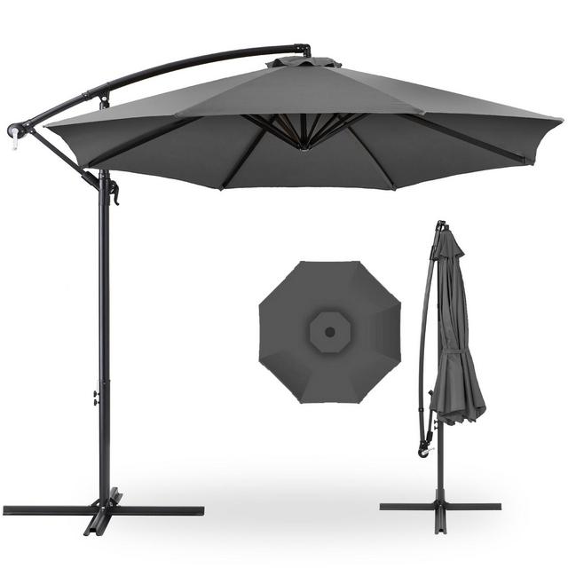 Best Choice Products 10ft Offset Hanging Outdoor Market Patio Umbrella w/ Easy Tilt Adjustment - Gray