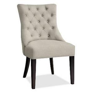 Hayes Upholstered Tufted Dining Side Chair, Mahogany Frame, Performance Heathered Tweed Pebble