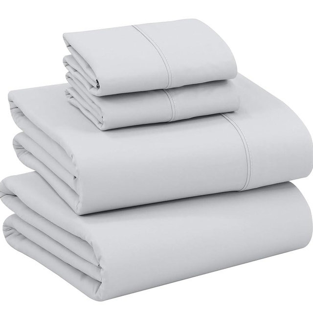 RUVANTI 100% Cotton Sheets for Queen Size Bed - Crispy Cooling Percale Sheets - Breathable & Durable Queen Sheet Set - Deep Pocket 16 Inches (Fits up to 18") - Light Gray - 4 Pieces