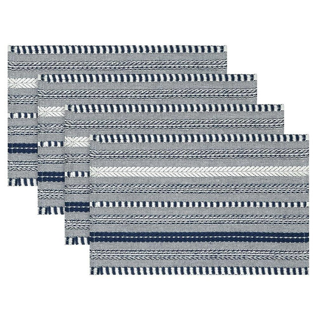 Artoid Mode Dark Blue Farmhouse Woven Braided Stripe Placemats Set of 4,12x18 Inch Seasonal Holiday Table Mats Party Kitchen Dining Decoration