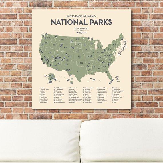 National Park Map, Personalized Push Pin Map