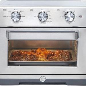 GE Mechanical Air Fryer Toaster Oven + Accessory Set | Convection Toaster with 7 Cook Modes | Large Capacity Oven - Fits 12" Pizza | Countertop Kitchen Essentials | Stainless Steel