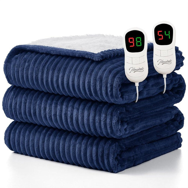 Homemate Electric Heated Blanket King Size - 100"x90" Heating Blanket King Size Dual Control 1/2/4/6/8 Hours Auto-Off 10 Heat Level Over-Heat Protection Soft Flannel Sherpa ETL Certification