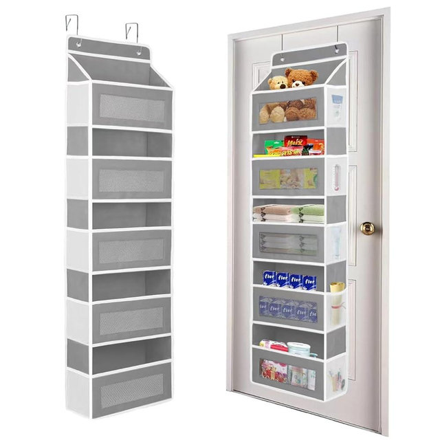 Chutai Over the Door Organizer Storage, 5 Shelf Hanging Door Organizer with 5 Large Capacity Pockets, Anti Tilt 44 lb Load Behind Door Storage for Bedroom, Bathroom, Pantry, Nursery, (Light gray)