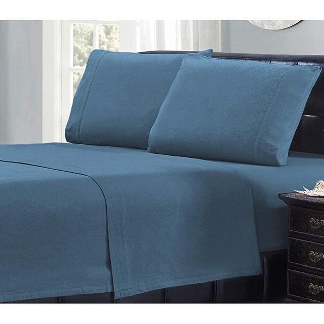 Mellanni 100% Cotton Sheets for King Size Bed - Warm, Soft and Cozy - Blue Sheets Bed Set King Size - Include 1 Flat Sheet 108x102 - 1 Fitted Sheet 78x80 - 2 Pillow Cases 20x40 (King, Blue)