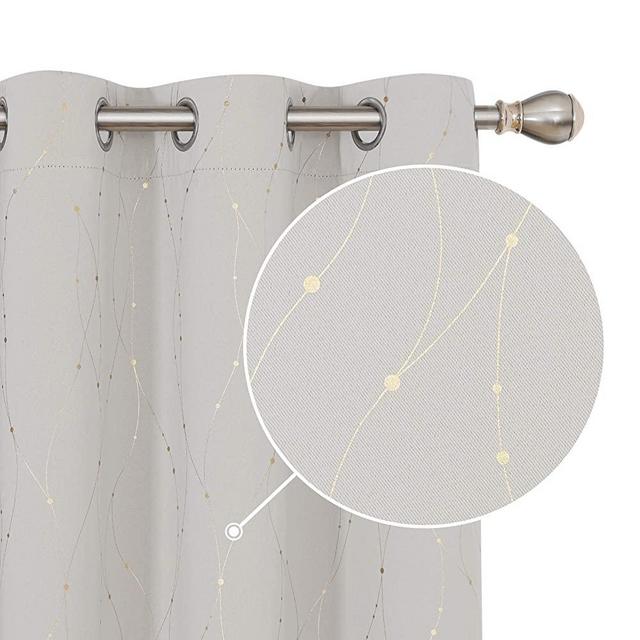 Deconovo Blackout Curtains and Drapes Golden Wave Line with Dots Printed Window Treatment Sets Curtains for Windows 42 x 63 Inch Cream 2 Panels