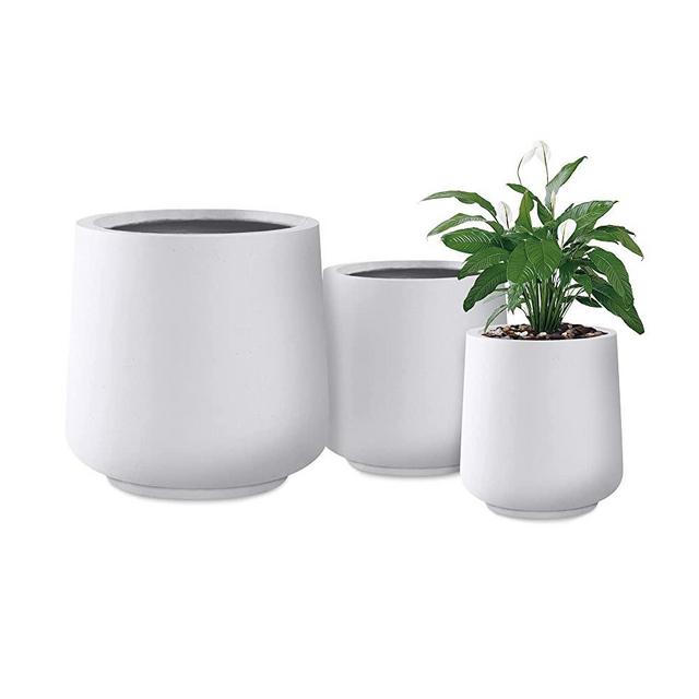 Kante 17.3", 13.4", and 10.6" H Round Pure White Concrete Planter (Set of 3), Outdoor Indoor Large Planter Pots Containers with Drainage Holes, (RF2015022BCD-C80011)