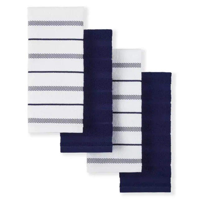KitchenAid Albany Kitchen Towel 4-Pack Set, Cobalt Blue/White, 16"x26"