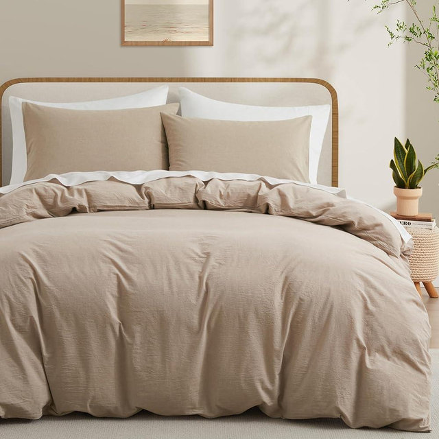 LOVQUE Bedding Duvet Cover Queen Size, 100% Washed Cotton Linen Like Natural Bedding Set with Zipper Closure (No Comforter), 90x90, Linen Grey