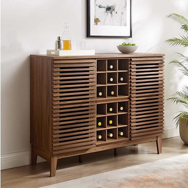 Modway Render Mid-Century Modern Wine Bar Cabinet in Walnut, 17 x 46 x 37