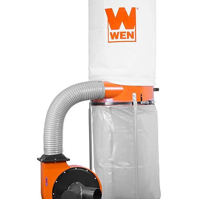 WEN DC1300 1,300 CFM 14-Amp 5-Micron Woodworking Dust Collector with 50-Gallon Collection Bag and Mobile Base , Black