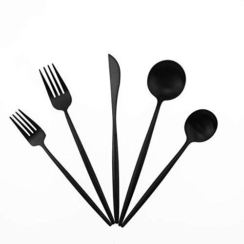 Gugrida 20-Piece 18/10 Stainless Steel Flatware Silverware, Luxury Dinnerware Set Travel Cutlery Tableware Include Knife Fork Spoon Service for 4,Healthy & Eco-Friendly Dishwasher Safe (Black Matte)