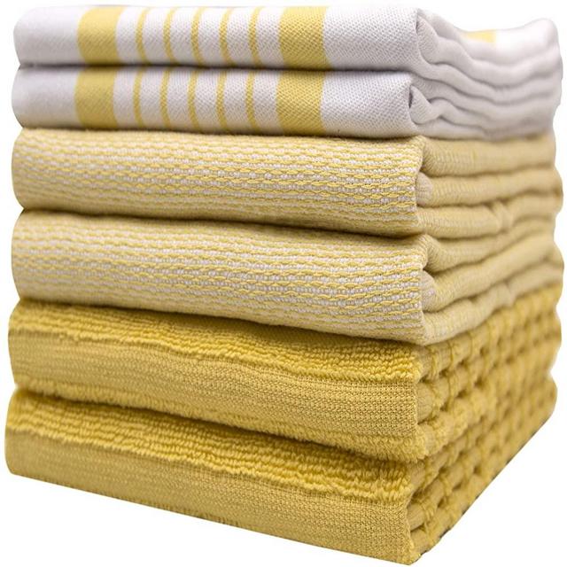 Premium Kitchen Towels (20”x 28”, 6 Pack) – Large Cotton Kitchen Hand Towels – Striped Flat & Terry Towel – Highly Absorbent Tea Towels Set with Hanging Loop – Yellow