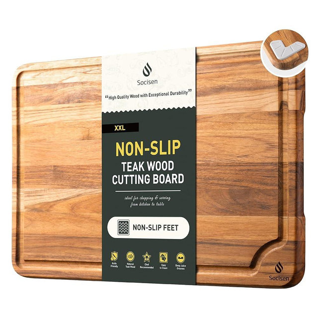 Extra Large Teak Wood Cutting Board 20inch for Kitchen Non Slip Feet Over Sink Butcher Block Chopping Board Nice Solid Thick Wooden Juice Groove Big Xl XXl large Best Hardwood Kitchen Counter Organic