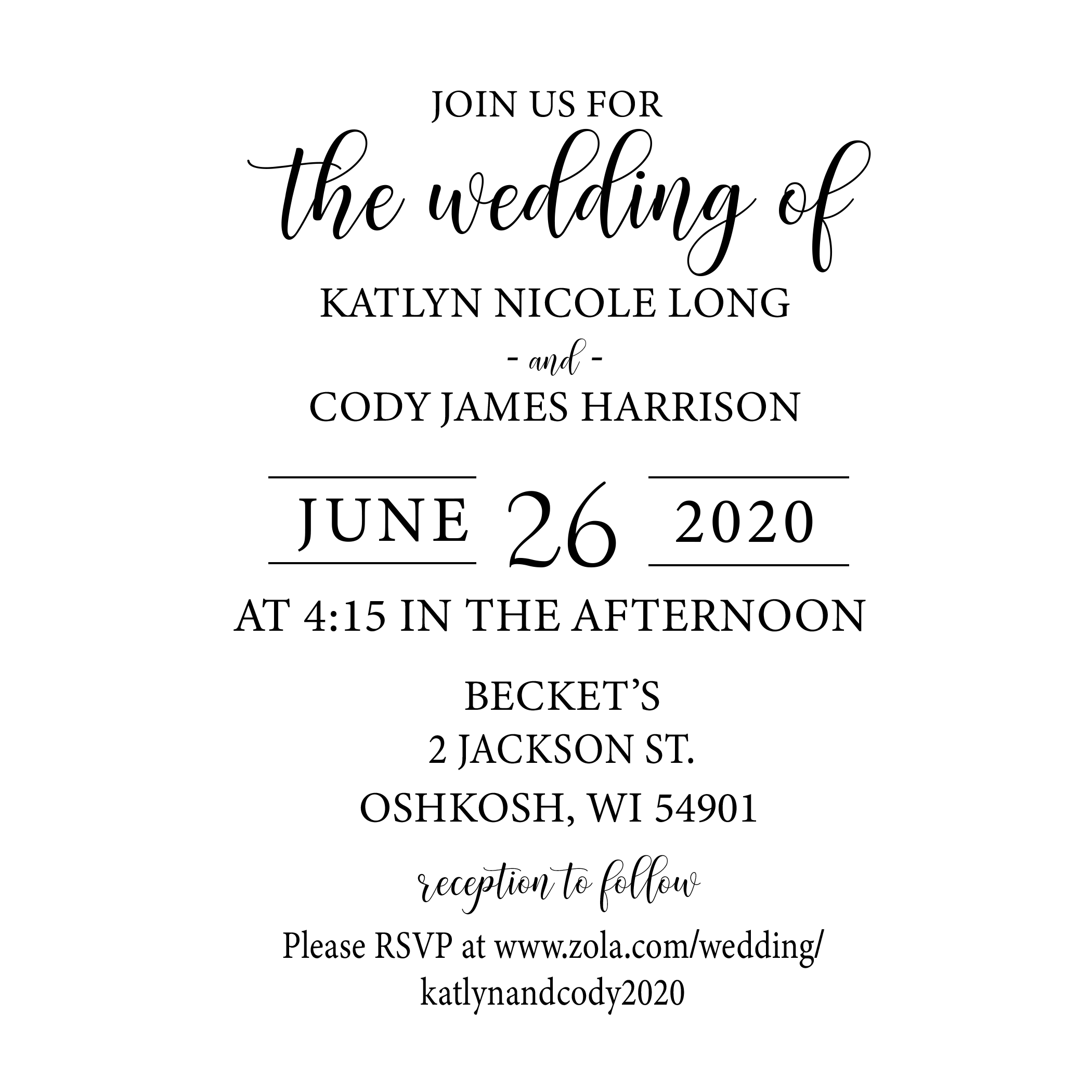 Here is our wedding invitation just in case you forget the date & time!